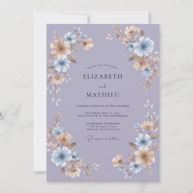 Periwinkle Floral Wedding Invitation (Front)