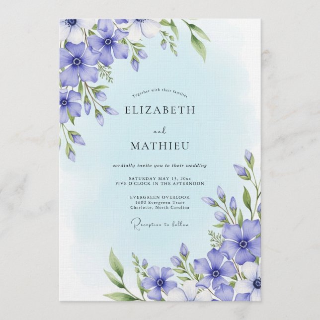 Periwinkle Floral Whimsy Wedding Invitation (Front)