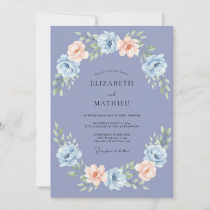 Periwinkle Floral Wreath Wedding Invitation