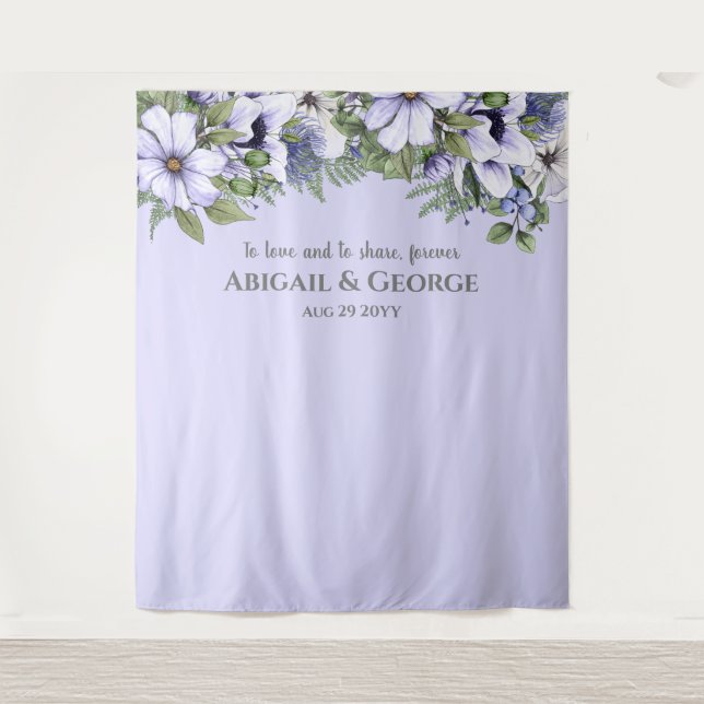 Periwinkle Florals Lilac Photo Backdrop Wedding Tapestry (Front)