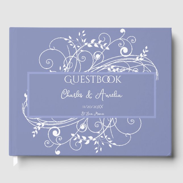 Periwinkle Flourish Wedding Guest Book (Front)