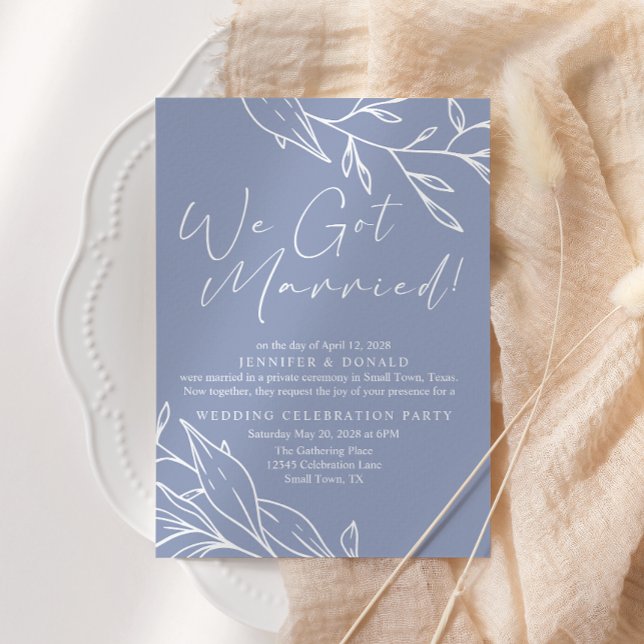Periwinkle Flower Wedding Just Married Invitation (Creator Uploaded)