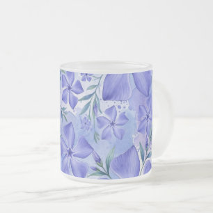 Periwinkle Flowers Blue Violet Vinca Blossoms Frosted Glass Coffee Mug
