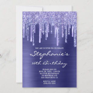 Periwinkle Foil and Glitter Drip 16th Birthday Invitation