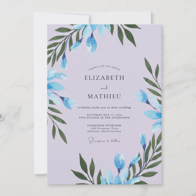 Periwinkle Foliage Grey Eucalyptus Wedding Invitation (Front)
