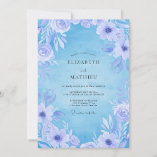 Periwinkle Frost Ranunculus Eucalyptus Wedding Invitation