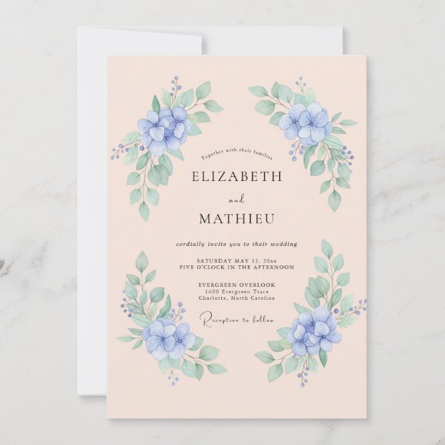 Periwinkle Gentle Bloom Wedding Invitation (Front)
