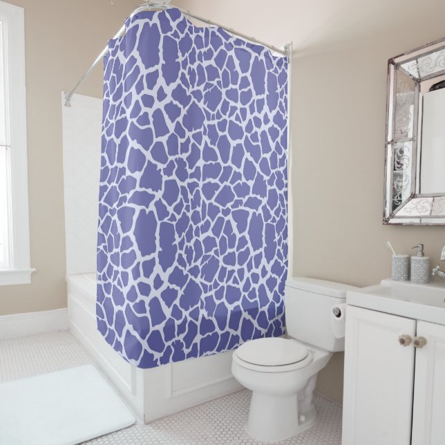 Periwinkle Giraffe Print Shower Curtain (In Situ)