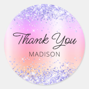 Periwinkle Glitter Rainbow Shimmer Thank You Classic Round Sticker