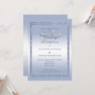 Periwinkle Glitter, Silver Ring Wedding Reception  Invitation