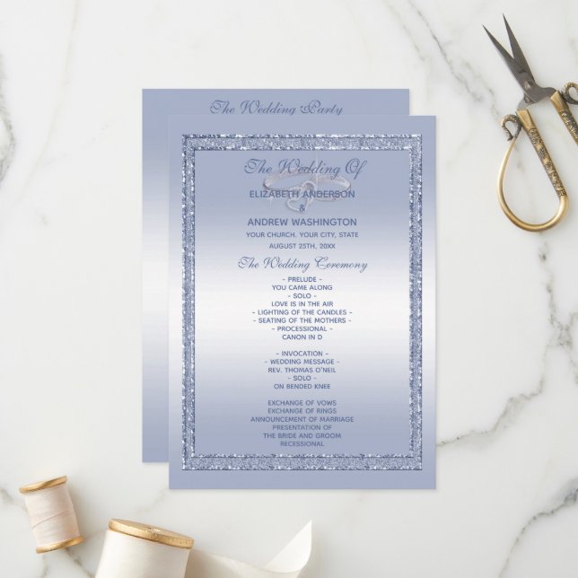 Periwinkle Glitter & Silver Wedding Rings   Programme (Front/Back In Situ)