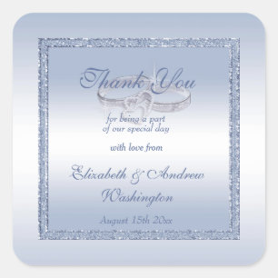 Periwinkle Glitter & Silver Wedding Rings   Square Sticker