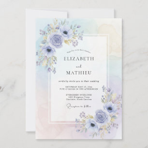 Periwinkle Gold Anemone Wedding Invitation