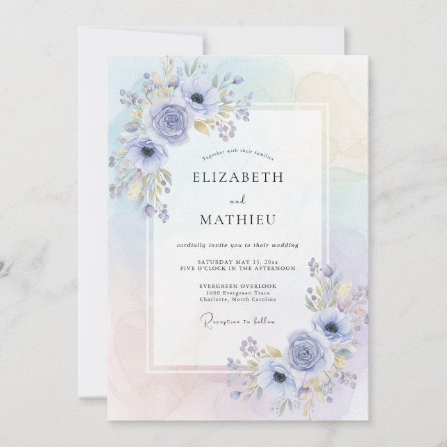 Periwinkle Gold Anemone Wedding Invitation (Front)
