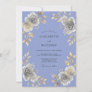Periwinkle Gold Painted Wedding Invitation