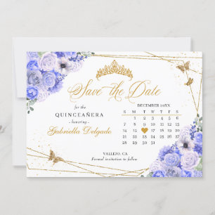 Periwinkle & Gold Quinceañera Save The Date Invitation