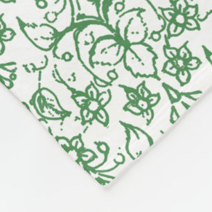 Periwinkle Green White Decorative Chic Floral Fleece Blanket