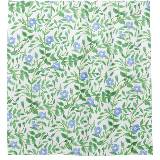 Periwinkle Green White Decorative Chic Floral Shower Curtain (Front)