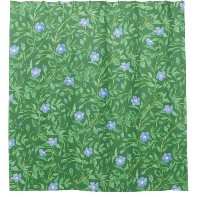 Periwinkle Green White Decorative Chic Floral Shower Curtain (Front)