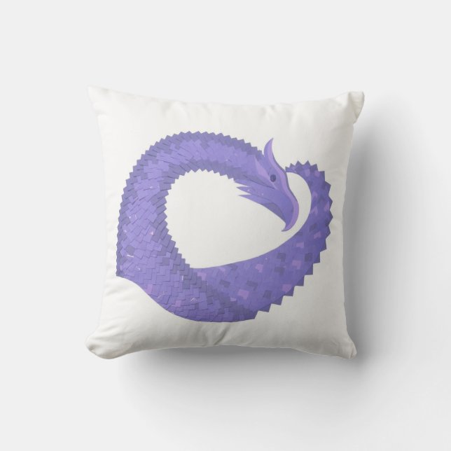 Periwinkle heart dragon on white cushion (Front)