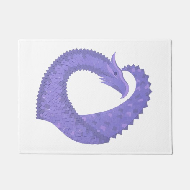 Periwinkle heart dragon on white doormat (Front)