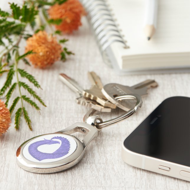 Periwinkle heart dragon on white key ring (Side)
