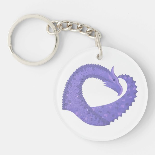 Periwinkle heart dragon on white key ring (Front)