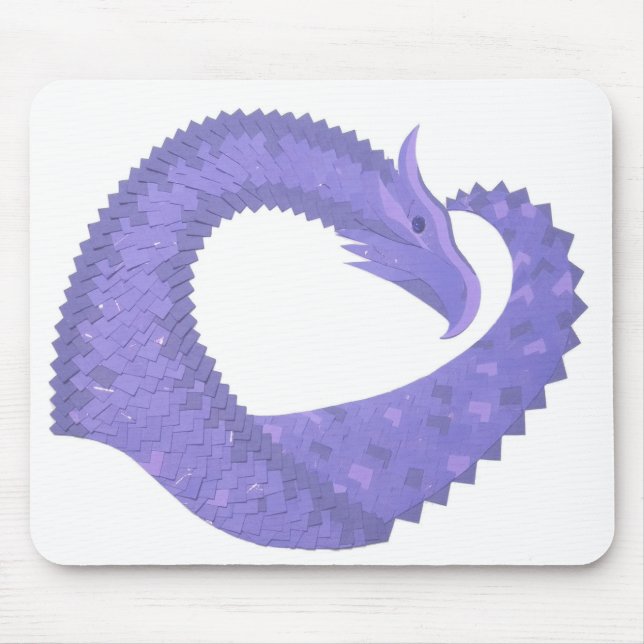 Periwinkle heart dragon on white mouse mat (Front)