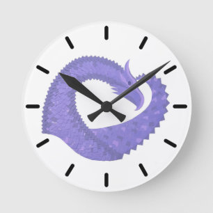 Periwinkle heart dragon on white round clock