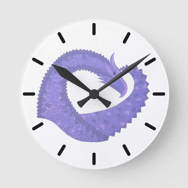 Periwinkle heart dragon on white round clock (Front)