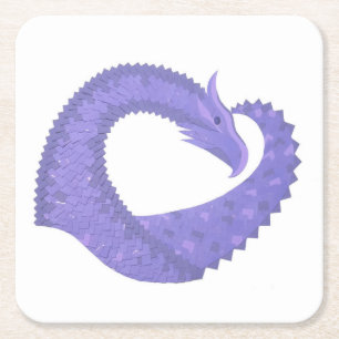 Periwinkle heart dragon on white square paper coaster