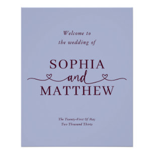 Periwinkle Heart Script Wedding Welcome Sign