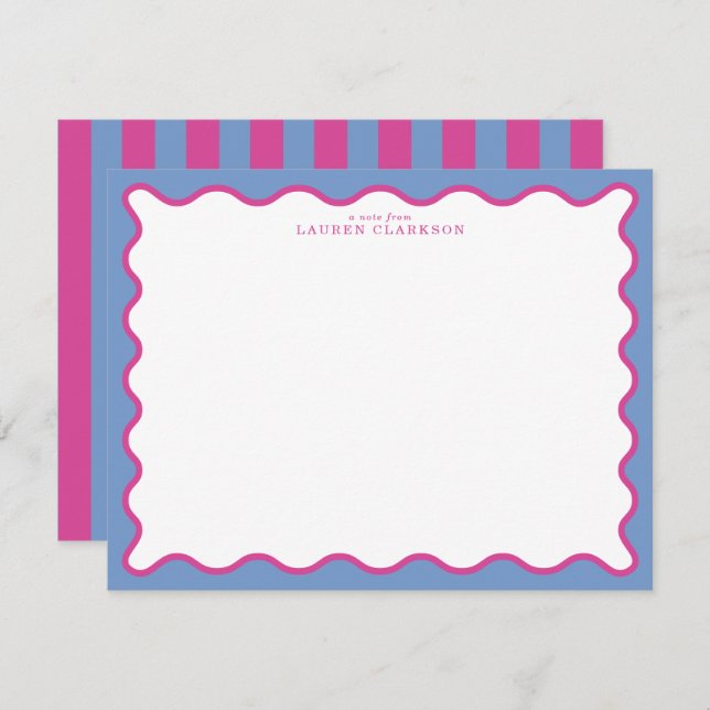 periwinkle & Hot Pink Wavy Border Note Card (Front/Back)