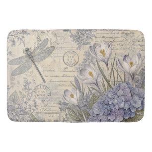 Periwinkle Hydrangea and Shabby Chic Dragonfly Bath Mat