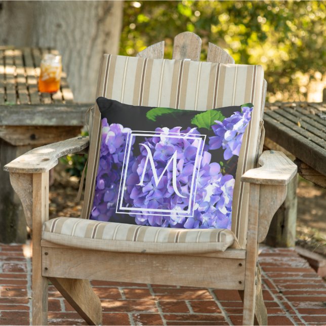 Periwinkle hydrangeas purple blue flower floral cushion (Chair)