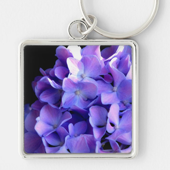 Periwinkle hydrangeas purple blue flower floral key ring (Front)
