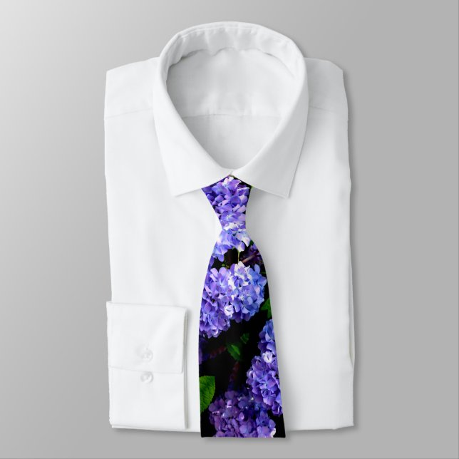 Periwinkle hydrangeas purple blue flower floral tie (Tied)