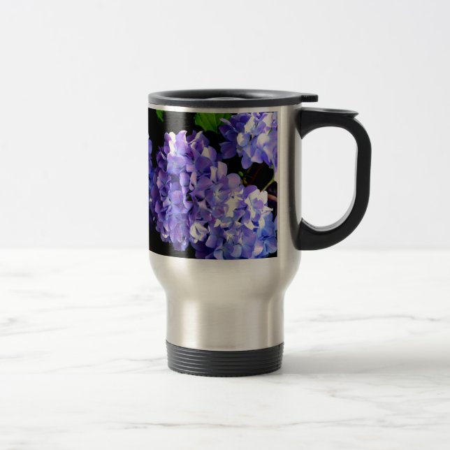 Periwinkle hydrangeas purple blue flower floral travel mug (Right)