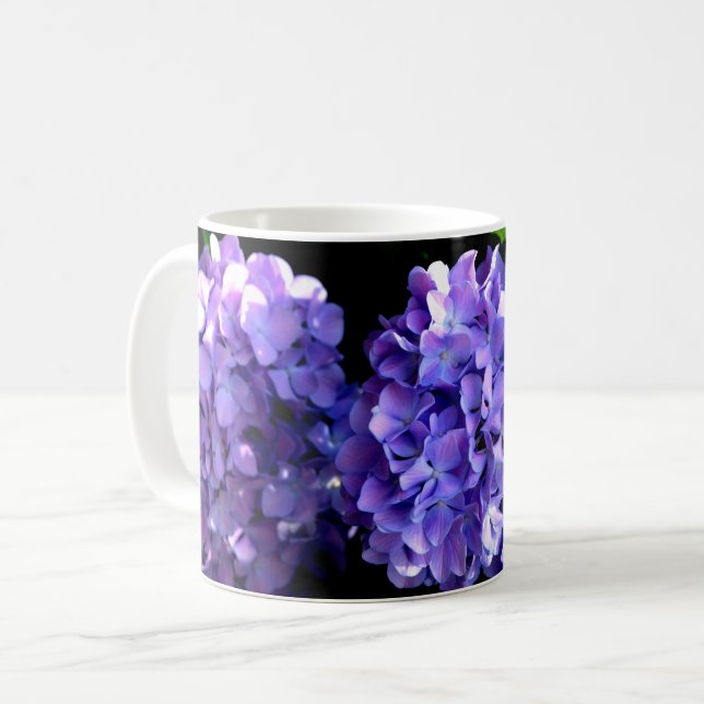 Periwinkle hydrangeas purple flowers blue flowers coffee mug (Front Left)