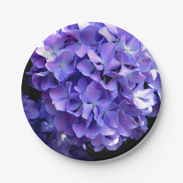 Periwinkle hydrangeas purple flowers blue flowers paper plate (Front)