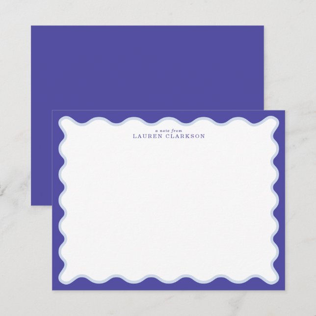 Periwinkle & Icy Blue Wavy Frame Note Card (Front/Back)