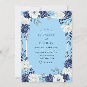 Periwinkle Indigo Petal Wedding Invitation