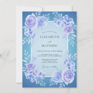 Periwinkle Indigo Wreath Wedding Invitation