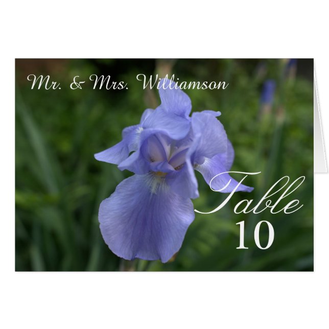 Periwinkle Iris Wedding Table Tent Cards (Front Horizontal)