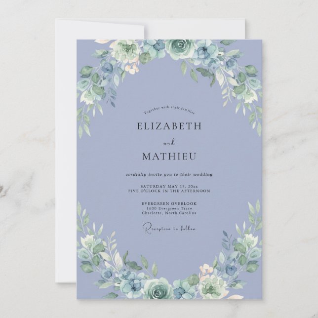 Periwinkle Ivory Peony Wedding Invitation (Front)