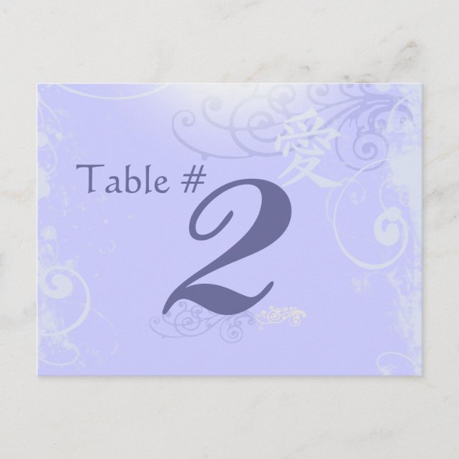 Periwinkle Kanji Love Swirl Wedding Table Number Postcard (Front)