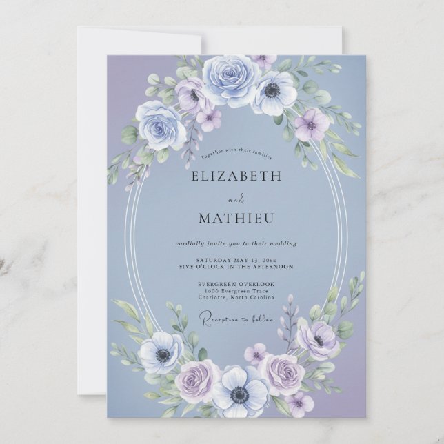 Periwinkle Lavender Anemone Wedding Invitation (Front)