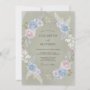 Periwinkle Lavender Foliage Eucalyptus Wedding Invitation