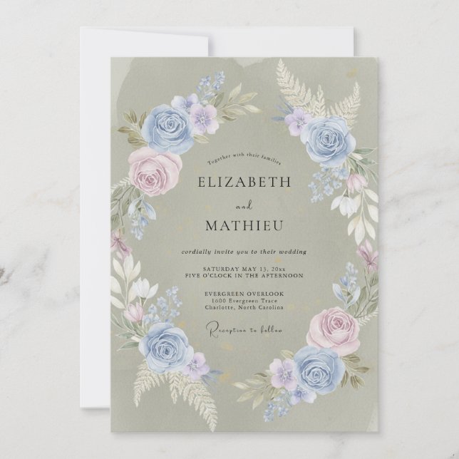 Periwinkle Lavender Foliage Eucalyptus Wedding Invitation (Front)