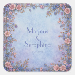 Periwinkle Lavender Mottled Gold Frame Border Square Sticker
